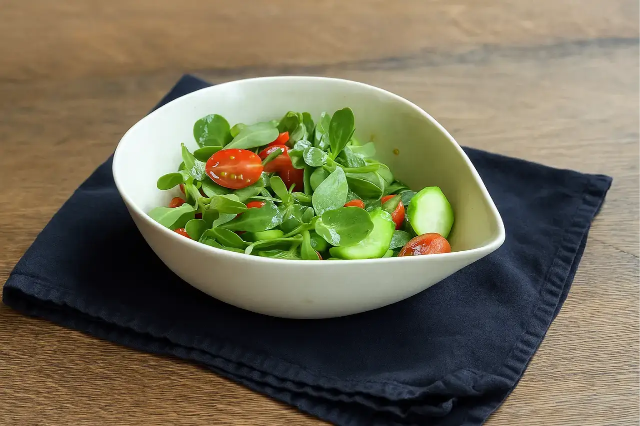 alad with purslane, tomatoes, and cucumbers