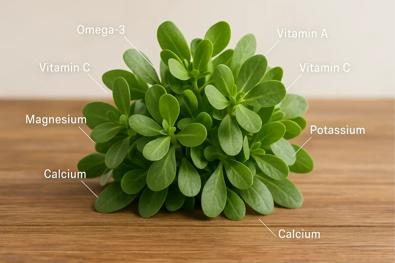 Nutritional values of purslane with vitamins and minerals