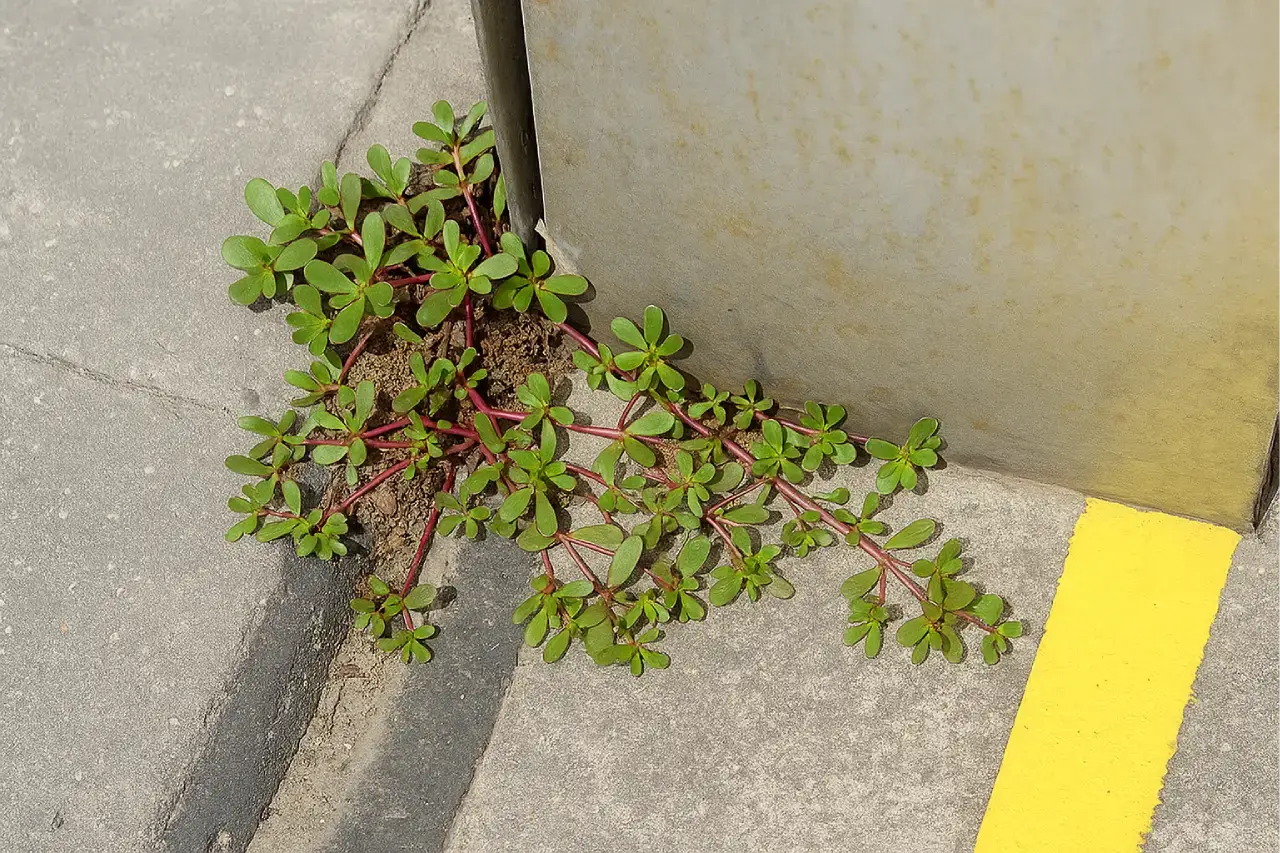 Purslane plant growing in sidewalk cracks
